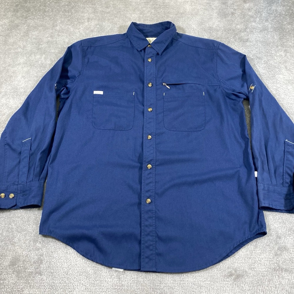 Cabelas Guidewear Fishing Shirt Mens Large Blue Long Sleeve Vented Outdoor